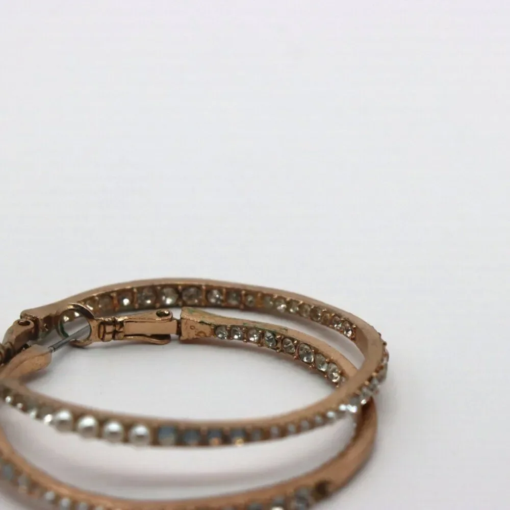 Gold Jeweled Hoop Earrings with Faux Pearls & Rhinestones – Vintage Inspired Sta